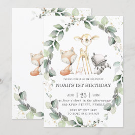 Invitación Woodland Animales Rústicos Verdor Leafy Cumpleaños