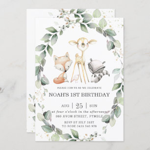Invitación Woodland Animales Rústicos Verdor Leafy Cumpleaños