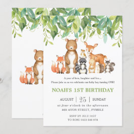 Invitación Woodland Animals 1er cumpleaños Bosque Greenery Bo