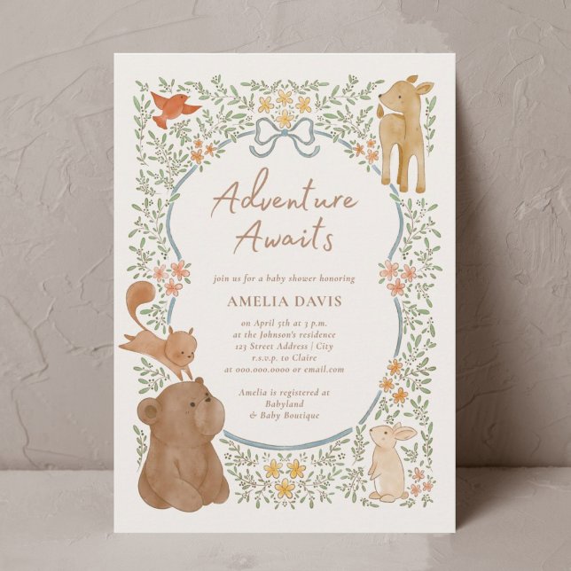 Invitación Woodland Animals Adventure Awaits Boy Baby Shower (Subido por el creador)