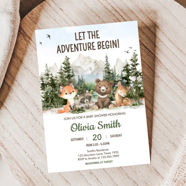 Invitación Woodland Animals Adventure Baby Shower (Woodland Animals Adventure Baby Shower Invitation)