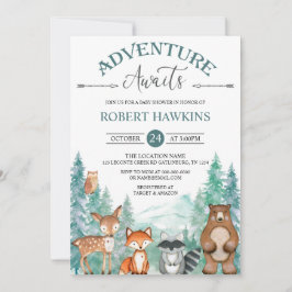 Invitación Woodland Animals Adventure espera a Baby Shower In