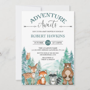 Invitación Woodland Animals Adventure espera a Baby Shower In