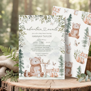 Invitación Woodland Animals Adventure espera Baby Shower