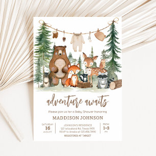 Invitación Woodland Animals Adventure espera Baby Shower