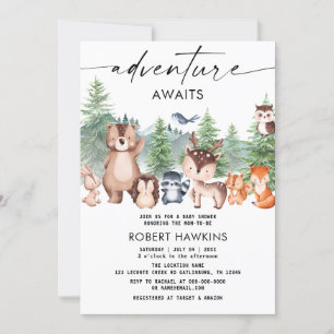 Invitación Woodland Animals Adventure espera Baby Shower