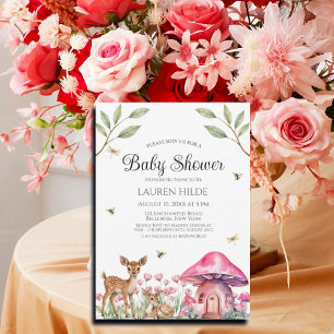 Invitación Woodland Animals and Fairy Mushrooms Baby Shower