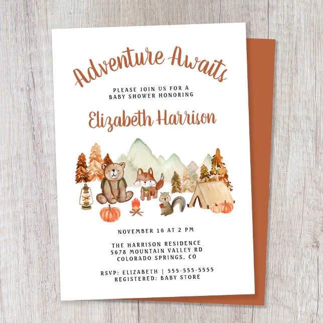 Invitación Woodland Animals Autumn Adventure Baby Shower (Subido por el creador)