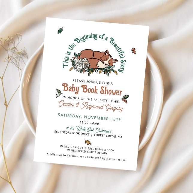 Invitación Woodland Animals Baby Book Shower (Woodland Storybook Baby Shower Invitations)