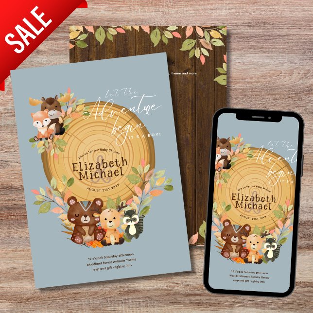 Invitación Woodland Animals Baby Boy Shower Primer cumpleaños (Subido por el creador)