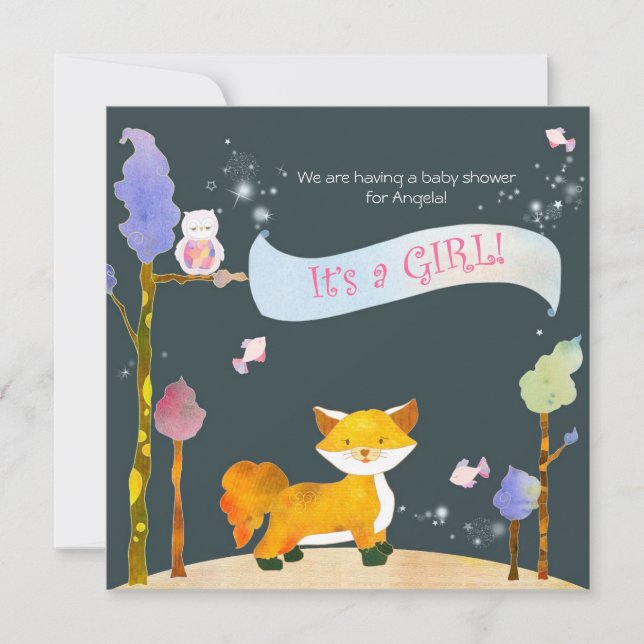 Invitación Woodland Animals Baby Girl Baby Shower (Anverso)