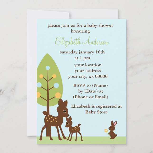 Invitación Woodland Animals Baby Shower (Anverso)