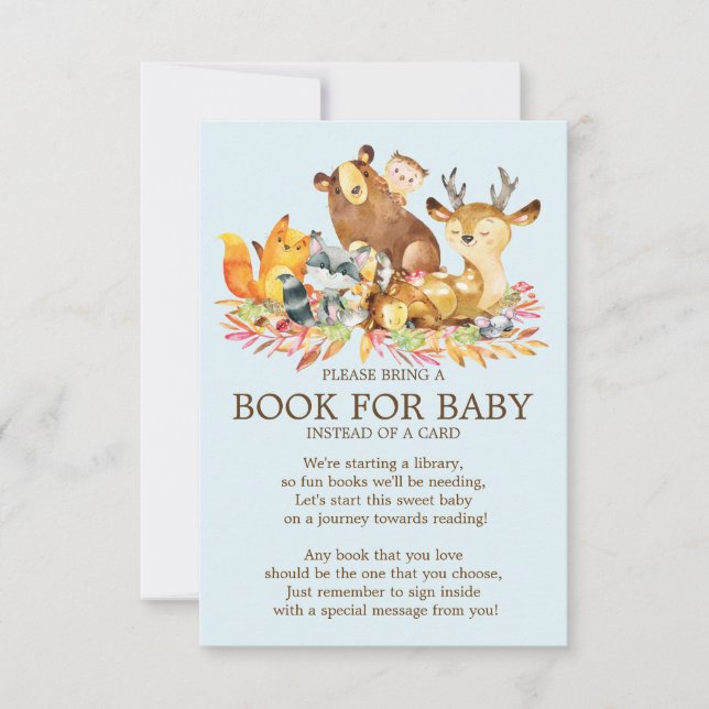 Invitación Woodland Animals Baby Shower Book for Baby (Anverso)