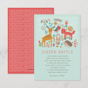 Invitación Woodland Animals Baby Shower Diaper Raffle