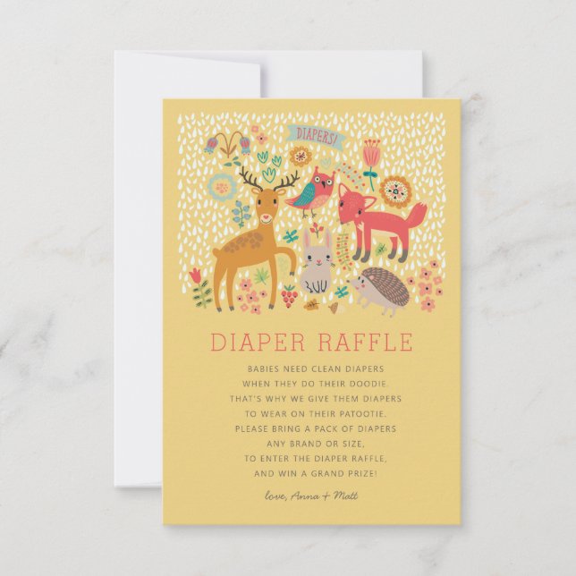 Invitación Woodland Animals Baby Shower Diaper Raffle (Anverso)