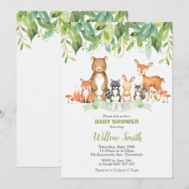 Invitación Woodland Animals Baby Shower Forest Greenery Boy