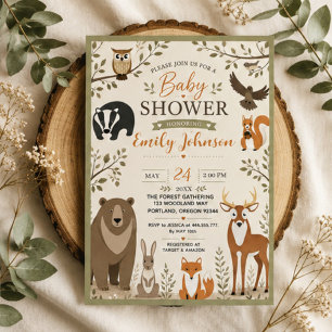Invitación Woodland Animals Baby Shower Fox Bear Deer Bunny