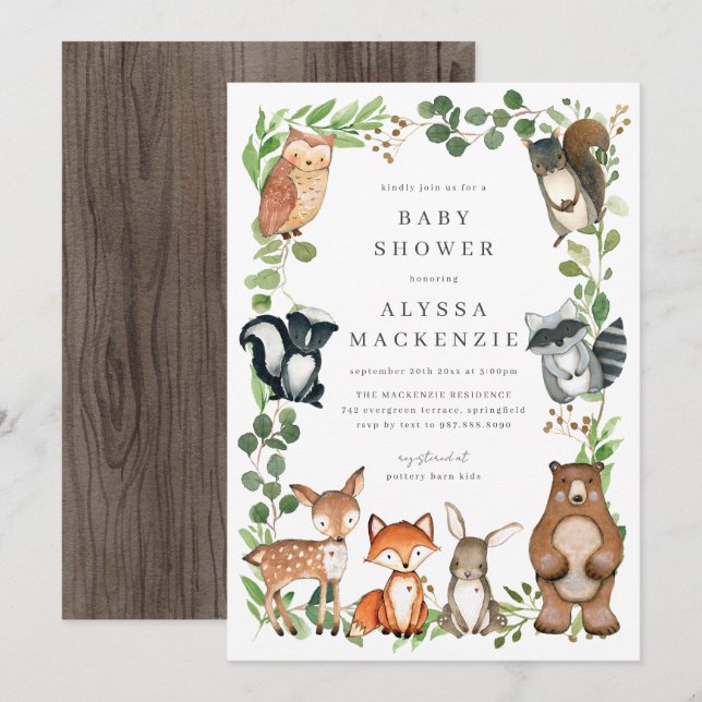 Invitación Woodland Animals Baby Shower Invitation (Anverso / Reverso)