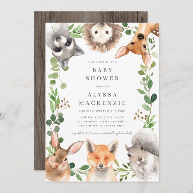 Invitación Woodland Animals Baby Shower Invitation (Anverso / Reverso)