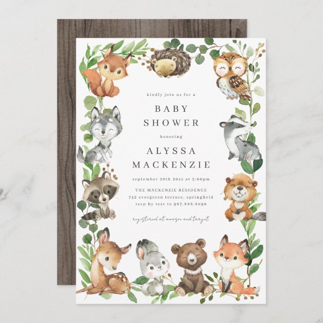 Invitación Woodland Animals Baby Shower Invitation (Anverso / Reverso)