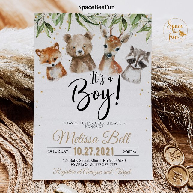 Invitación Woodland Animals Baby Shower Invitation Boy Bear (Woodland Animals,Baby Shower,Invitation Boy,Bear Forest,Woodland bear,Animals Invite,Bear Fox,Woodla)