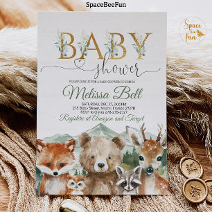 Invitación Woodland Animals Baby Shower Invitation Boy Bear