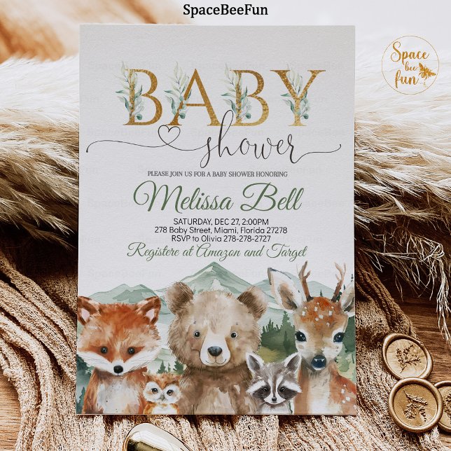 Invitación Woodland Animals Baby Shower Invitation Boy Bear ( Woodland Animals,Baby Shower,Invitation Boy,Bear Forest,Woodland bear,Animals Invite,Bear Fox,Woodl)