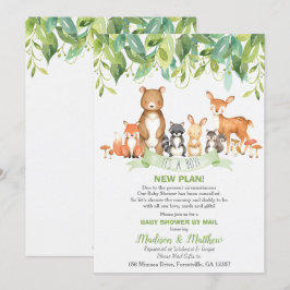 Invitación Woodland Animals Baby Shower por correo Greenery B