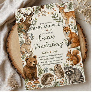 Invitación Woodland Animals Baby Shower Watercolor Forest