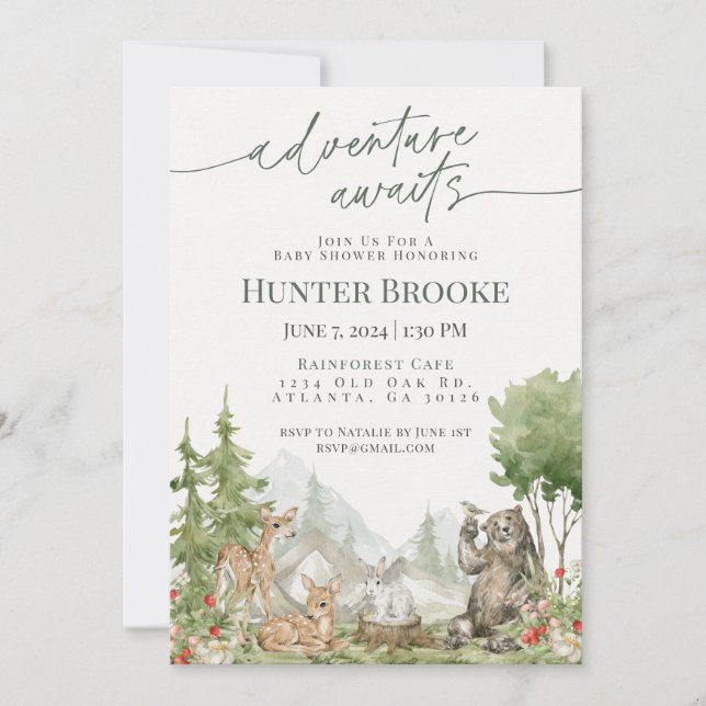 Invitación Woodland Animals Baby Shower Woodsy (Anverso)