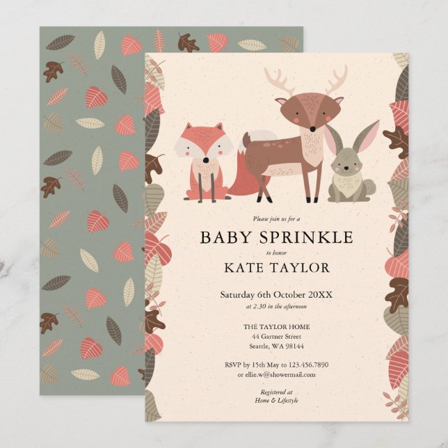 Invitación Woodland Animals Baby Sprinkle Shower (Anverso / Reverso)