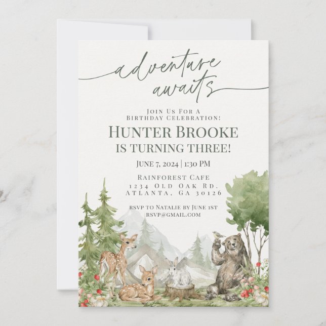 Invitación Woodland Animals Birthday Party Woodsy (Anverso)