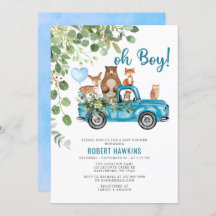 Woodland Animals Blue Truck Baby Shower