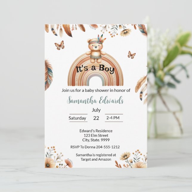 Invitación Woodland Animals Boho es un niño Baby Shower (Anverso de pie)