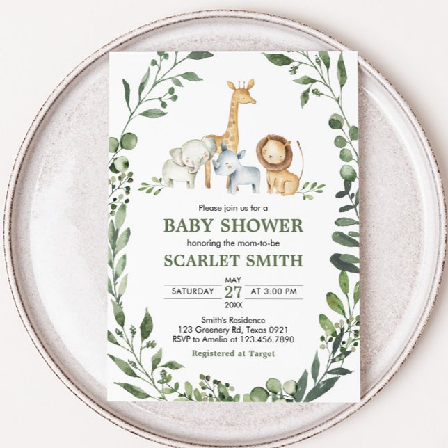Invitación Woodland Animals Botanical Baby Shower  (Woodland Animals Baby Shower Invitation)