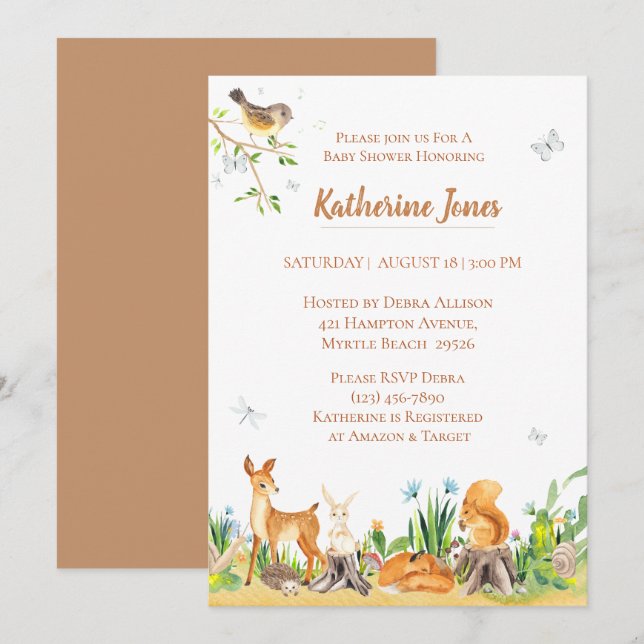 Invitación Woodland Animals Boy Baby Shower (Anverso / Reverso)