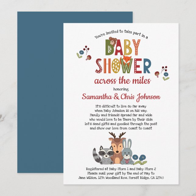 Invitación Woodland Animals Boy Baby Shower por correo (Anverso / Reverso)