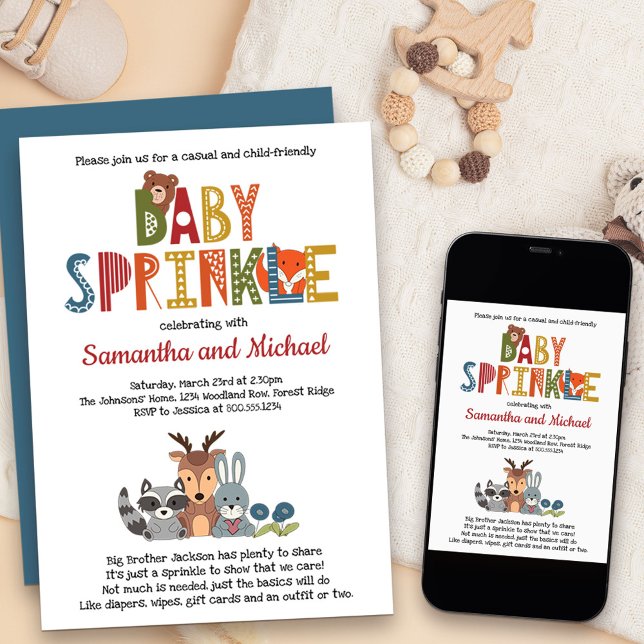 Invitación Woodland Animals Boy Baby Sprinkle Cute Forest (Cuite and quirky forest animals baby sprinkle invitation)