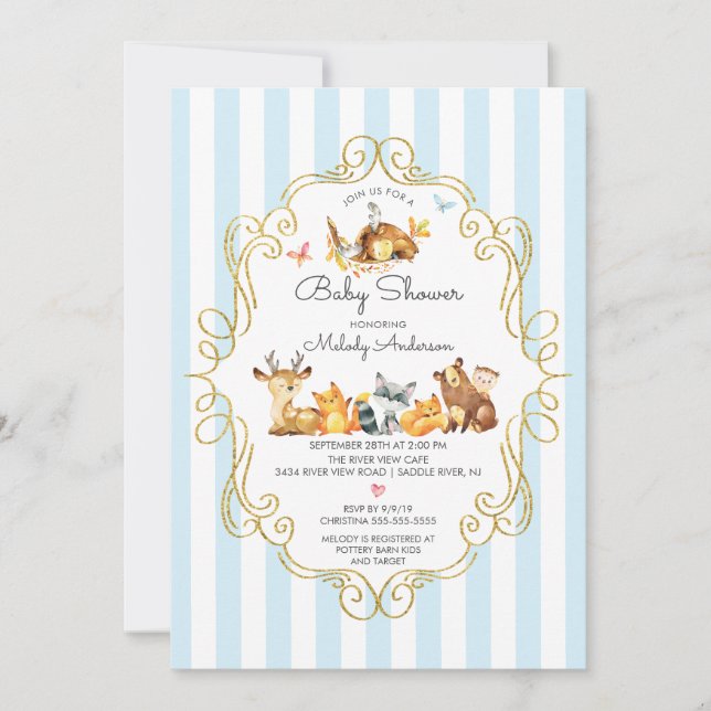 Invitación Woodland Animals Boys Baby Shower (Anverso)