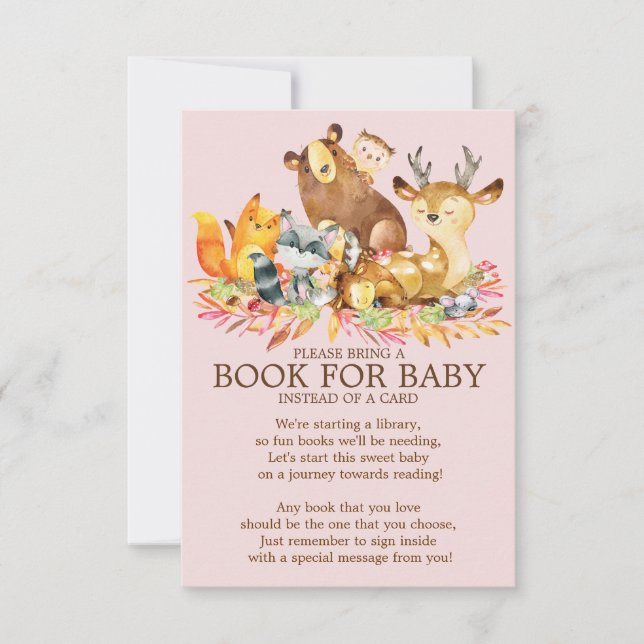 Invitación Woodland Animals Chicas Libro de Baby Shower para  (Anverso)