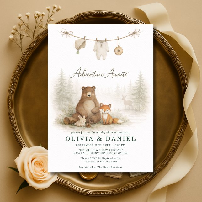 Invitación Woodland Animals Clothesline Couples Baby Shower (Subido por el creador)