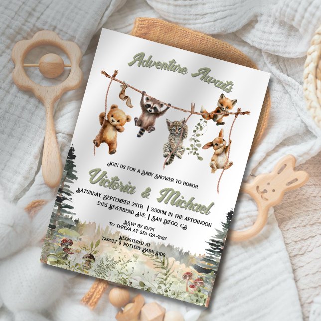 Invitación Woodland Animals Clothesline Forest Baby Shower (Subido por el creador)