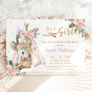 Invitación Woodland Animals Deer Boho Chica Tribal Baby Showe