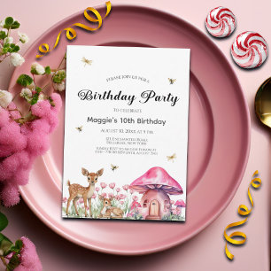 Invitación Woodland Animals Fairy Mushrooms 10 cumpleaños
