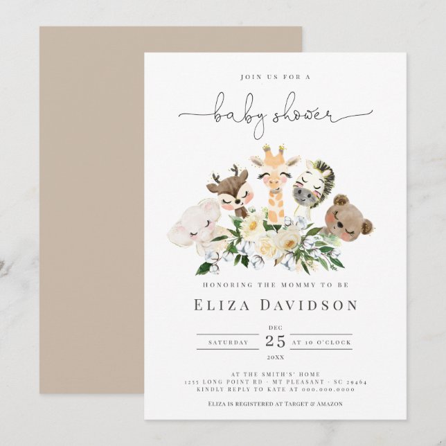 Invitación  Woodland Animals Faux Gold Modern Baby Shower (Anverso / Reverso)
