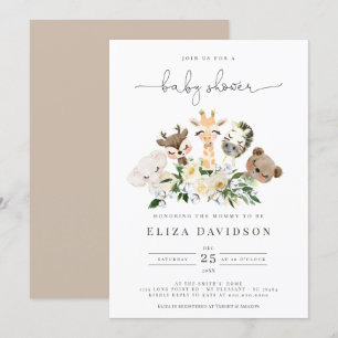 Invitación  Woodland Animals Faux Gold Modern Baby Shower