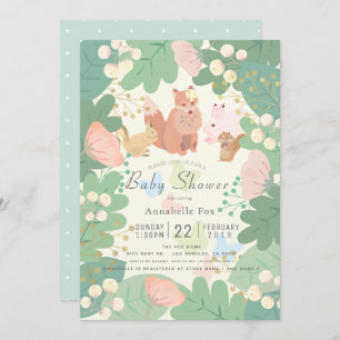 Invitación Woodland Animals Floral Foliage Baby Shower