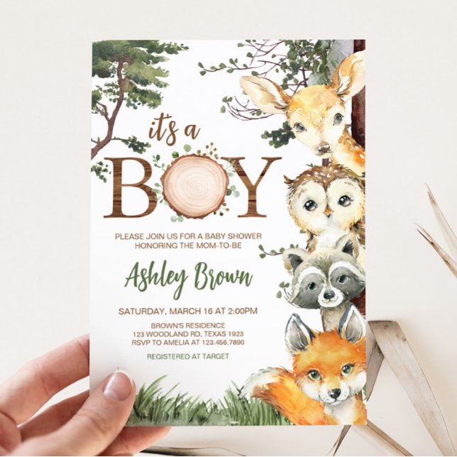 Invitación Woodland Animals Forest Baby Shower (Woodland Forest Baby Shower Invitation)