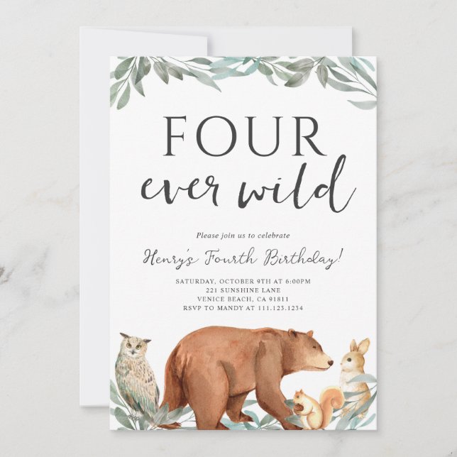 Invitación Woodland Animals Forest Birthday Party Invitation (Anverso)