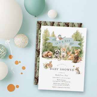 Invitación Woodland Animals Forest Boy Baby Shower